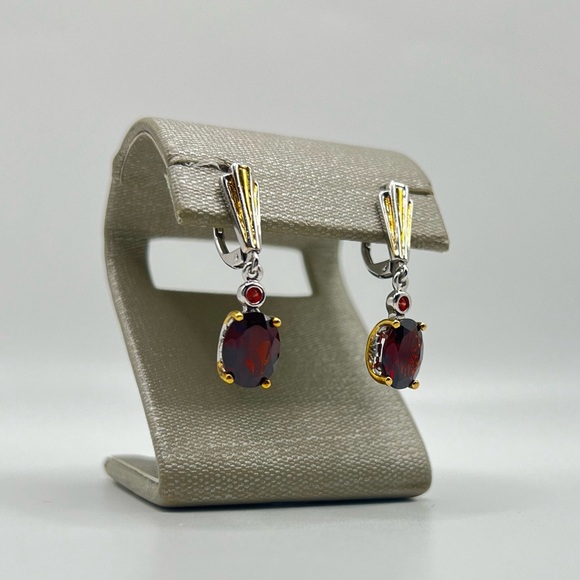 Gems en Vogue Oval Garnet Dangle Earrings - Picture 1 of 4